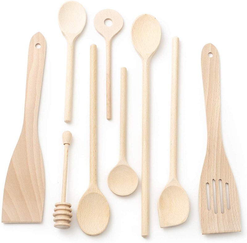 tuuli Kitchen - 9-Piece Wooden Cooking Utensils Set  Specially Designed Solid Beechwood Wooden Spoons  Wood Spatula and Honey Dipper  Durable Wooden Utensils for Everyday Use - Image 5
